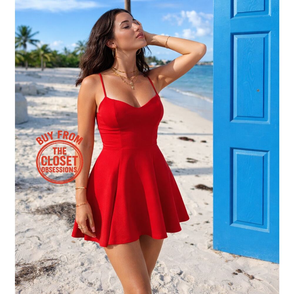 Zara Red Fit & Flare Mini Dress Sweetheart Neck Barbiecore Vacation NWT